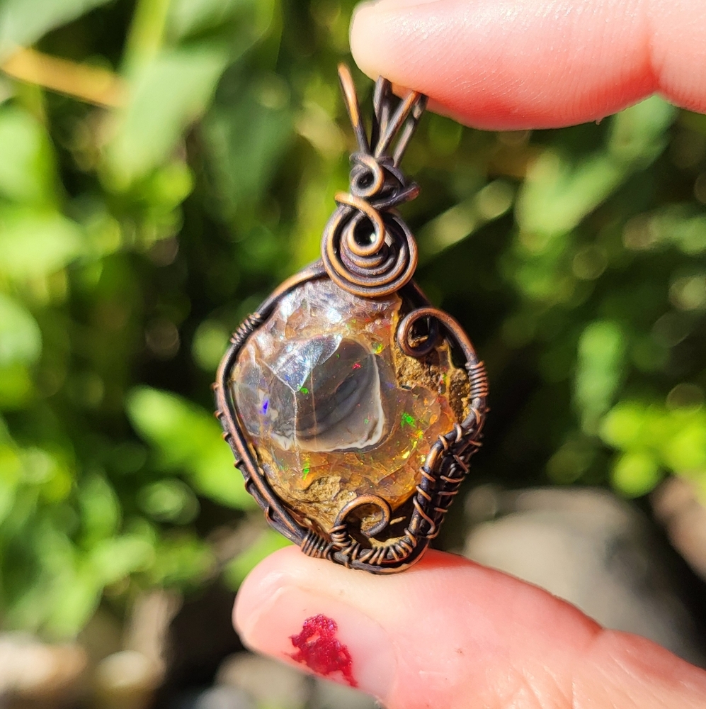 22ct Freeform Welo Opal Wirewrap Pendant Necklace